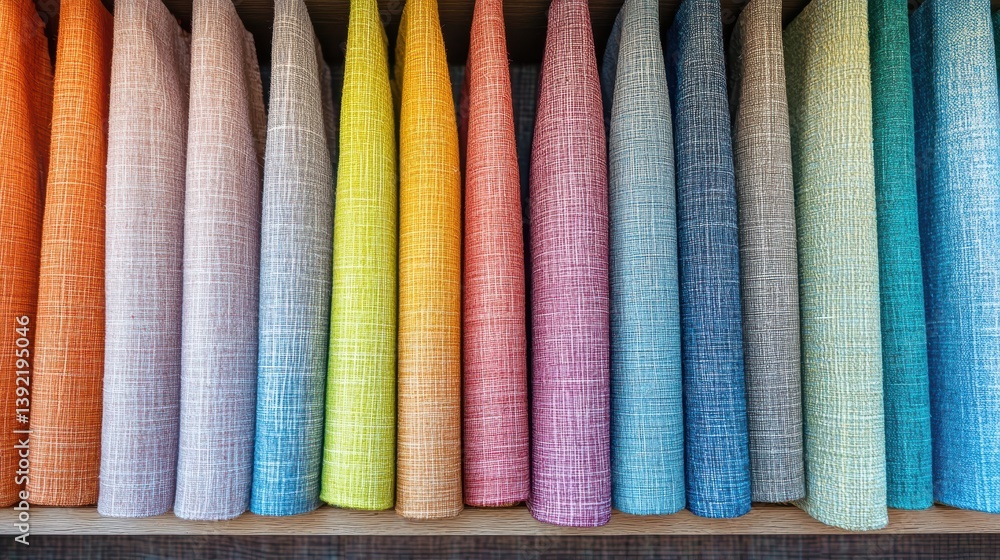 Poster harmonious array of multicolored textiles close up displaying vibrant shades and fine texture in an 