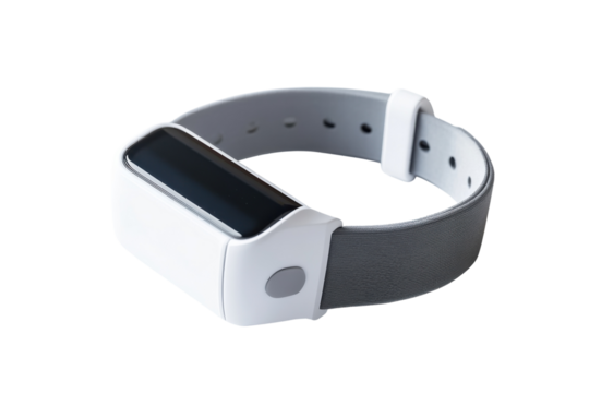 Sleek white fitness tracker with gray band perfect for health monitoring on the go modern design isolated on transparent background