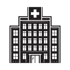 Fototapeta premium Sleek Hospital silhouette, embodying modern medicine and healing environments – Hospital illustration – Minimalist hospital vector – Building silhouette