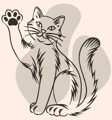 Cat Climbing Tree Silhouette Illustration: Detailed Black and White Feline in Nature Scene with Leafy Branches. Adobe Illustrator Artwork