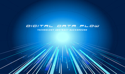 Naklejka premium Digital data flow technology background. Digital data high speed light trails cyberspace vector