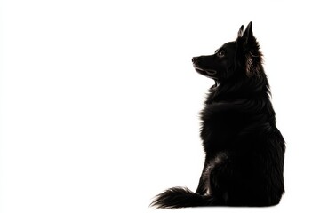 Fototapeta premium Majestic black dog silhouette sitting isolated on white dramatic lighting intense gaze powerful isolated on transparent background