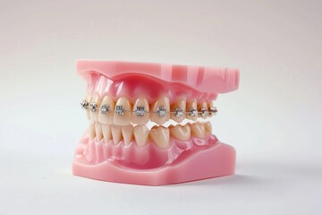 Obraz premium Plastic human braces teeth models dessert person mouth.