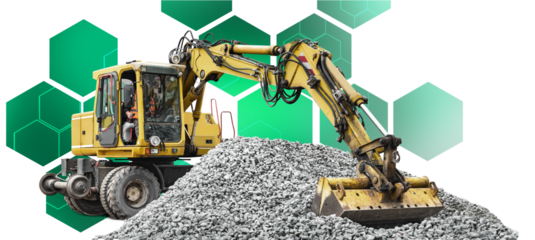 Powerful construction excavator operates in an isolated environment, skillfully moving gravel to prepare the site for future development and construction activities.