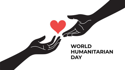 Celebrating World Humanitarian Day | world humanist day poster | Figures and Heart Symbol | Awareness month Vector Banner Template Observed On August | Unity, Love, Support Concept