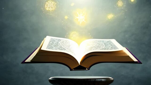 Mystical Book of Ancient Knowledge Unveils Enchanting Tale, Illuminated by Celestial Light