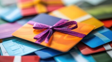 A Colorful Stack of Gift Cards Tied with Ribbons