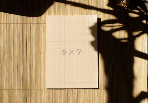 5x7 Card Mockup with Bamboo Texture