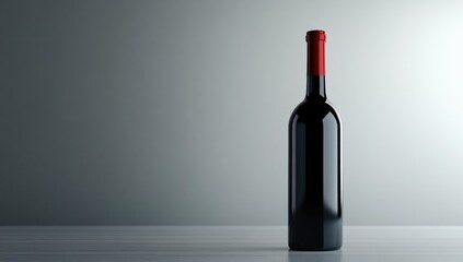 A solitary bottle of red wine with a sleek design and a red foil cap. set against a textured gray background. ideal for promoting wine collections or dining experiences
