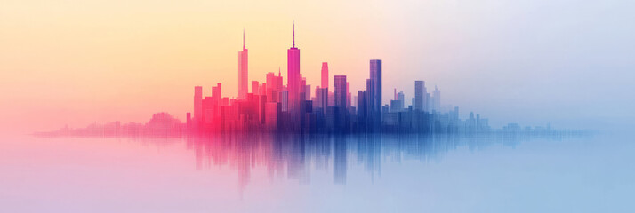 Fototapeta premium Artistic cityscape silhouette with clean geometric buildings and antennas, rising from the bottom