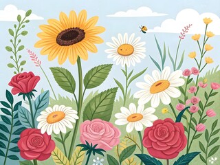 Summer season flower vector illustration.