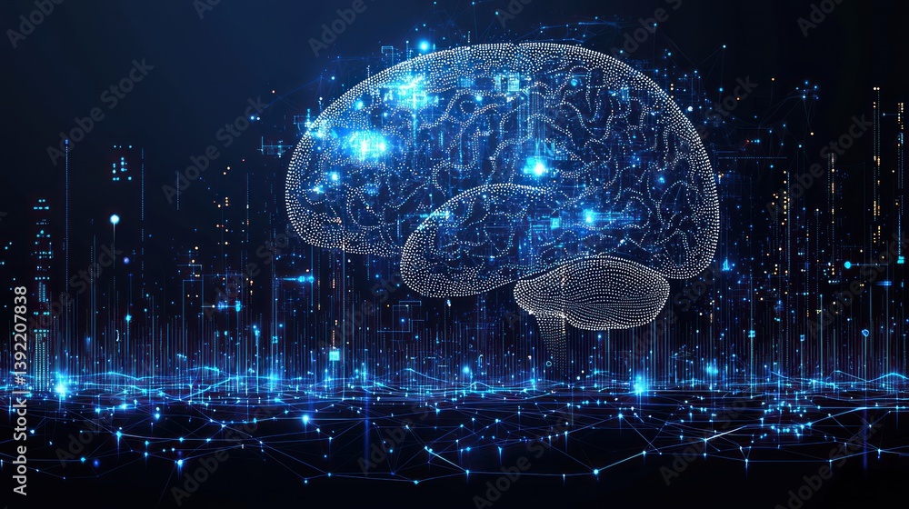 Poster digital brain: a futuristic vision of neural networks and artificial intelligence
