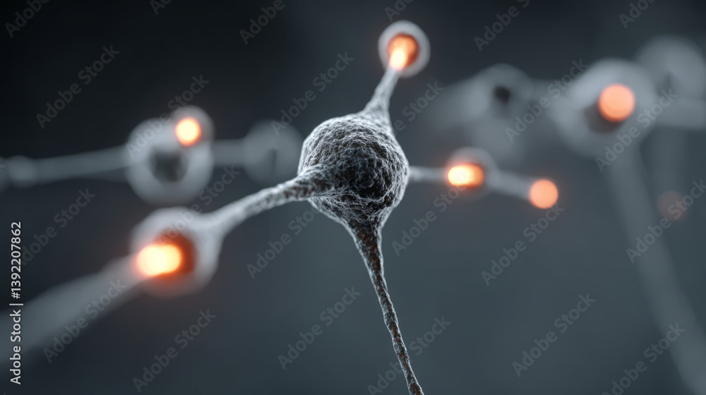 Poster clean abstract interface showing neural connections and dynamic nodes on a cool blue setting,
