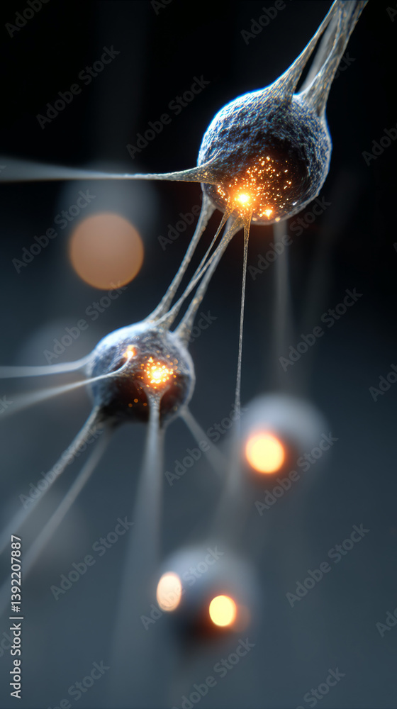 Poster smooth neural web floating in space with blue ambient lighting and subtle glows,