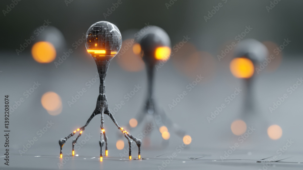 Poster conceptual visualization of a neural net system highlighted by glowing circuits over a pale blue