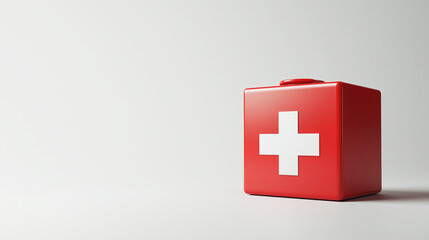 Fototapeta premium Red first aid kit with white cross on light background