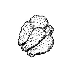 Monochrome depiction of battered and fried poultry offering a stark culinary vision