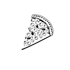 Simple line drawing of a triangular pizza slice, isolated on a white background