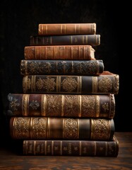 黒背景に積み上げられた古い本