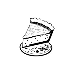 Monochrome depiction of a slice of decorated pie, enhanced with garnish