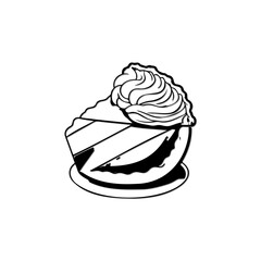 Monochrome delightful dessert slice with cream topping on a small plate