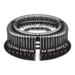 Modern Stadium silhouette, showcasing sleek and contemporary architecture – Stadium illustration – Minimalist stadium vector – Building silhouette

