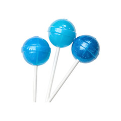 Three Delicious Blue Lollipops on a Gray Background Sweet Candy Treat transparent background Generative AI