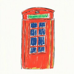 Obraz premium London phone booth illustration communication hand-drawn.
