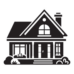 Simple Suburban House silhouette, focusing on comfort and functionality – House illustration – Minimalist house vector – House silhouette

