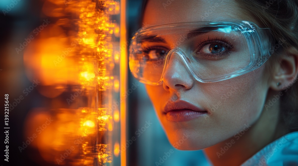 Poster a professional in safety goggles conducts detailed analyses in a modern lab, focusing on mining, ext