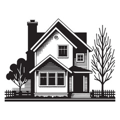 Charming Suburban House silhouette, depicting a cozy family home – House illustration – Minimalist house vector – House silhouette

