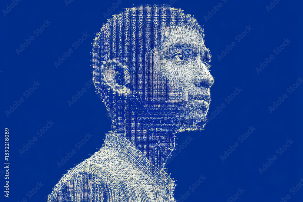 Fototapete ASCII art style illustration of a person with bold, text-based lines and intricate character