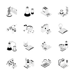 Trendy collection showing science study isometric icons, easy to edit