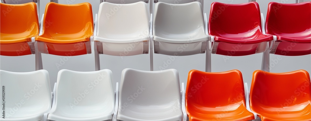 Poster stadium seats: a vibrant row of empty seats, arranged in a captivating pattern of colors, evokes ant