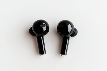 Sleek black wireless earbuds perfect for immersive sound minimalist design clean white background isolated on transparent background