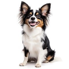 Obraz premium Happy Papillon Dog Sitting on White Background for Pet Food Ads, Healthcare & Veterinary Promotion
