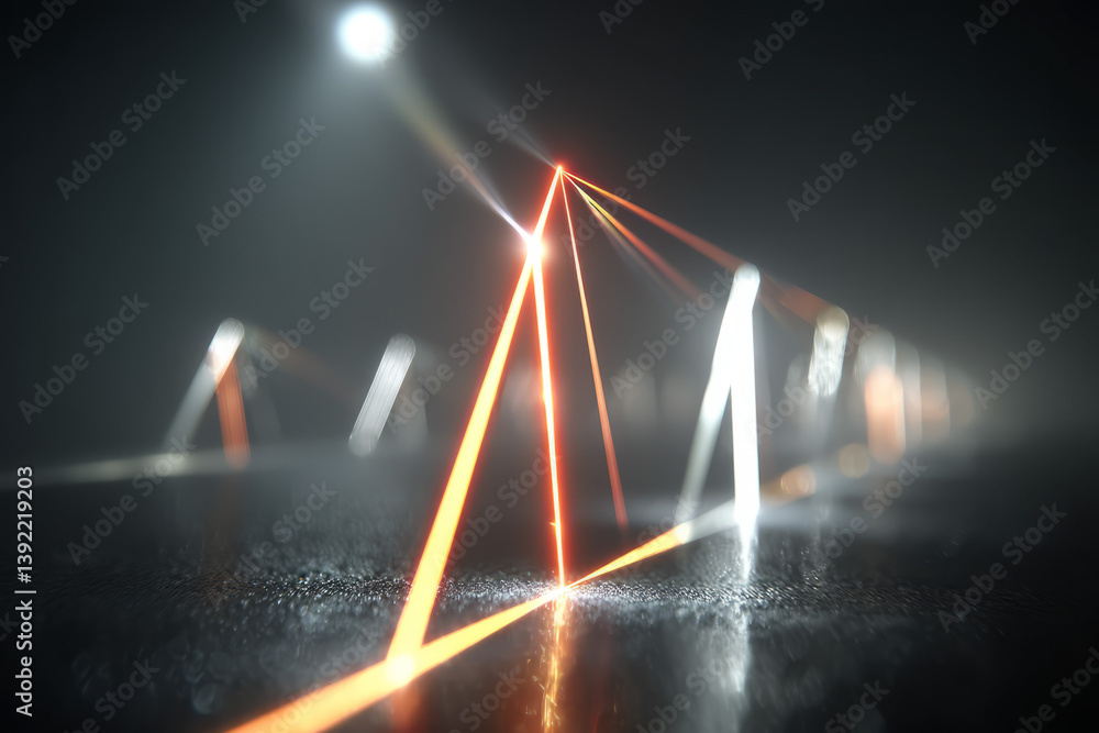 Aufkleber Digital abstract composition featuring sharp angular structures and dynamic neon light trails,