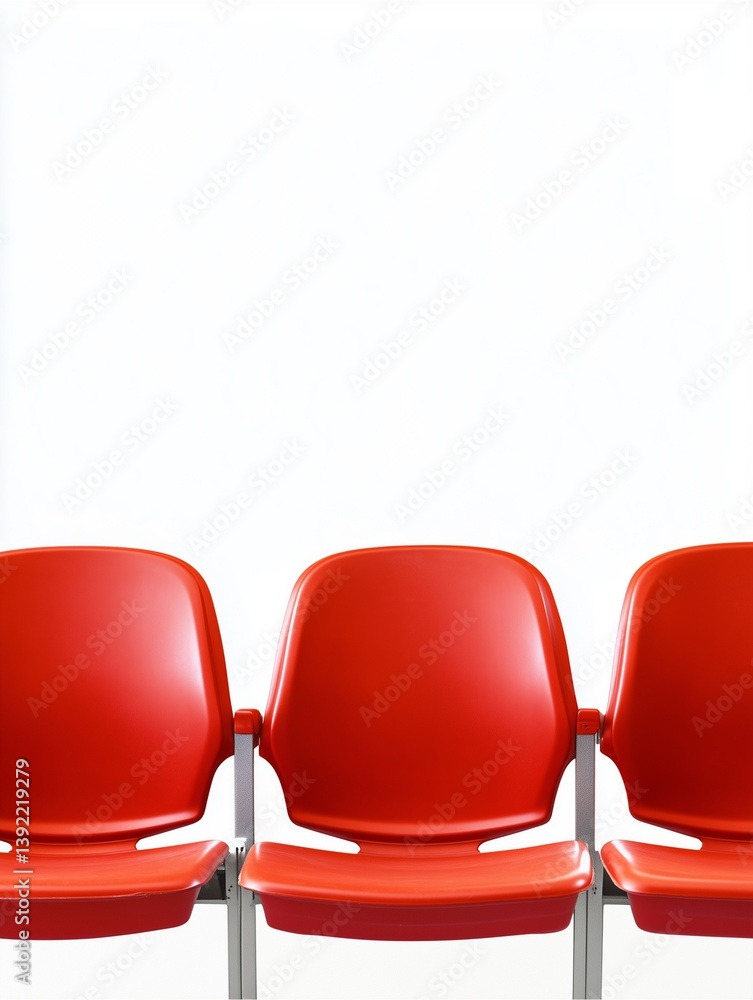 Poster minimalist red chair trio: a contemporary composition showcases three vibrant red chairs arranged in