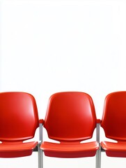 Minimalist Red Chair Trio: A contemporary composition showcases three vibrant red chairs arranged in a row, creating a striking contrast and emphasizing a sense of orderly simplicity.