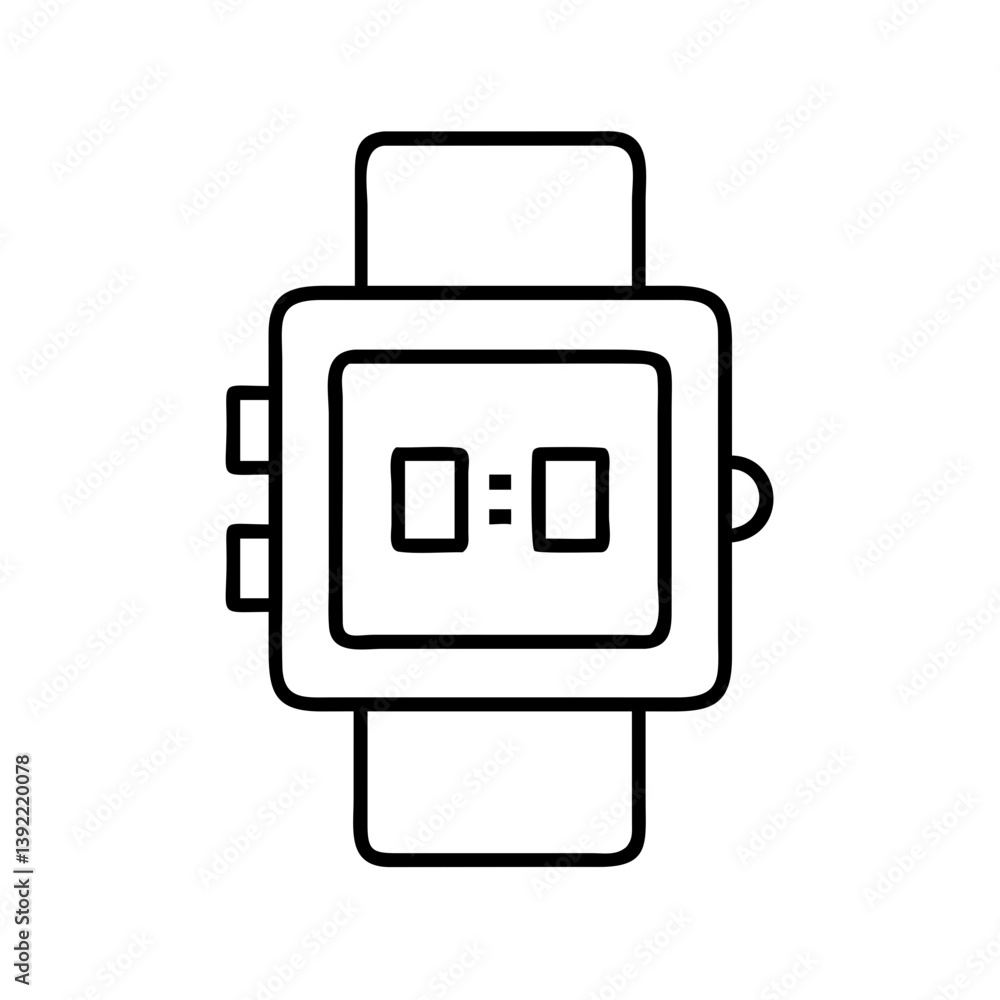 Poster digital watch outline icon for time tracking and wearable technology design projects and minimalist 