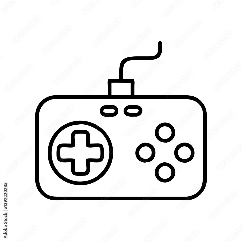 Poster outline vector of a classic wired gamepad controller for retro gaming and console entertainment syst