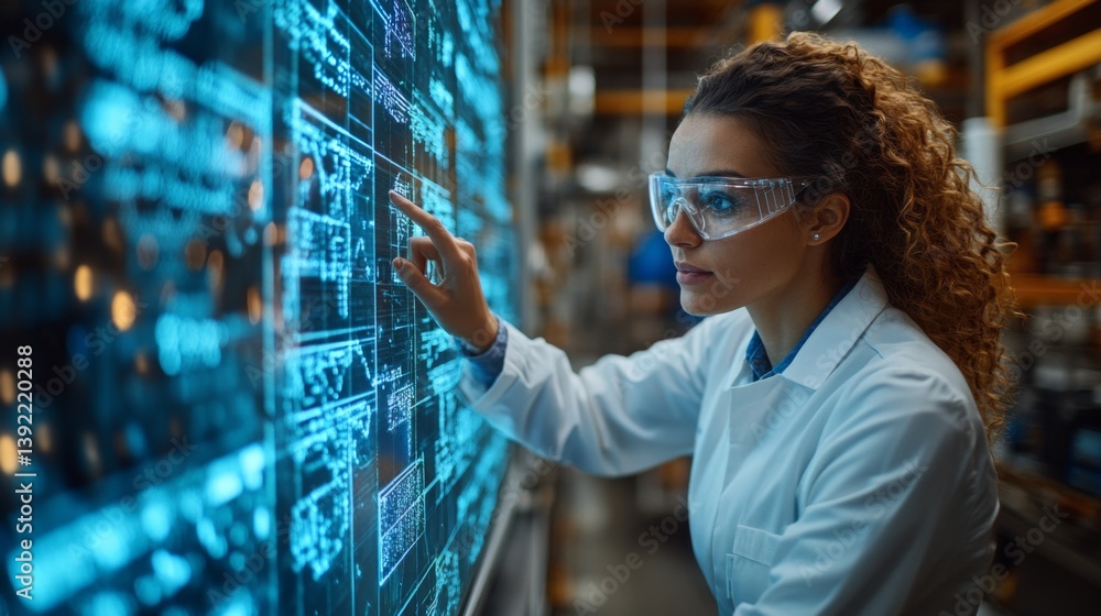 Poster Technician evaluates digital data in an advanced mining environment, utilizing technology to optimize extraction and production methods essential for construction materials.
