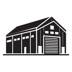 Massive Warehouse silhouette, highlighting large-scale storage and industrial architecture – Warehouse illustration – Warehouse vector – Building silhouette

