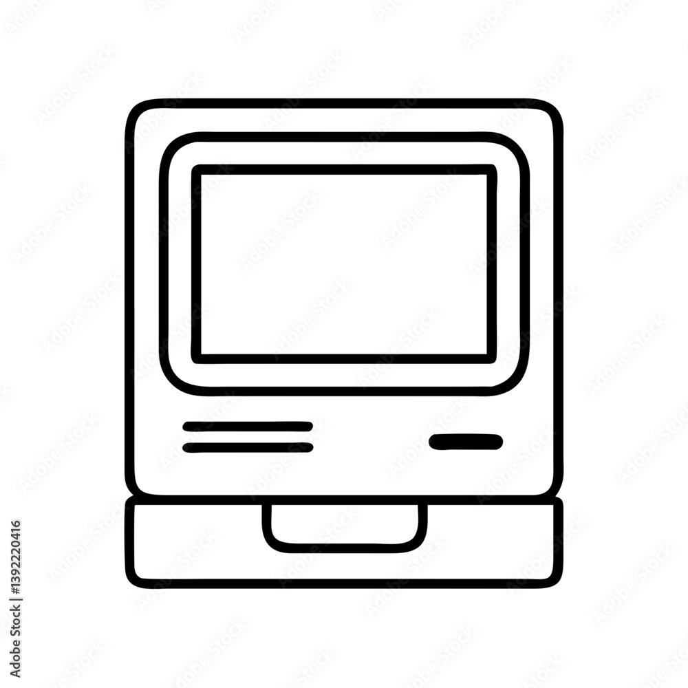 Poster vintage computer monitor vector drawing for retro tech and antique electronics design projects and a