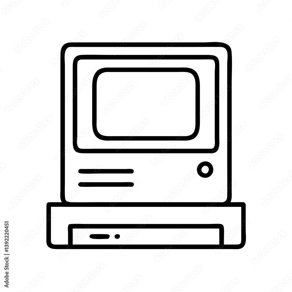 Poster retro computer vintage pc vector illustration outline icon for graphic design and web design isolate