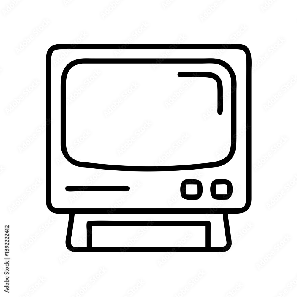 Poster vintage computer monitor vector icon illustration for retro technology and design projects use in gr