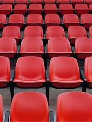 Obraz premium Red Stadium Seats: Rows of empty, vibrant red stadium seats, creating a visually captivating pattern and waiting to be filled with excited spectators for the next big event.