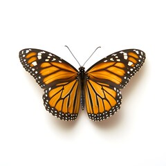 Isolated monarch butterfly, wings spread, on a white background. Possible use science illustration