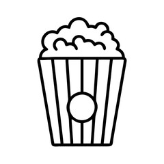 Popcorn bucket vector icon illustration, movie snack outline drawing for cinema and entertainment design use