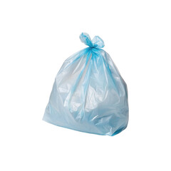 Fototapeta premium A light blue plastic garbage bag isolated on grey background a tied trash bag studio shot transparent background Generative AI